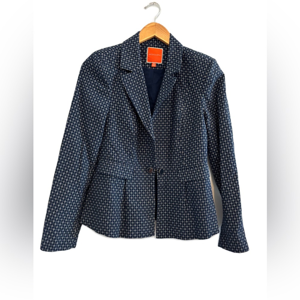 Modcloth Navy Textured Fitted Blazer with Bow Detail Size Medium